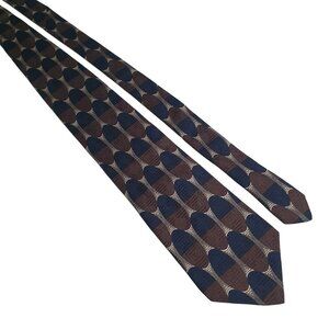 Bill Robinson Necktie Brown Blue Oval Italian Silk Office Dad Gift Vintage